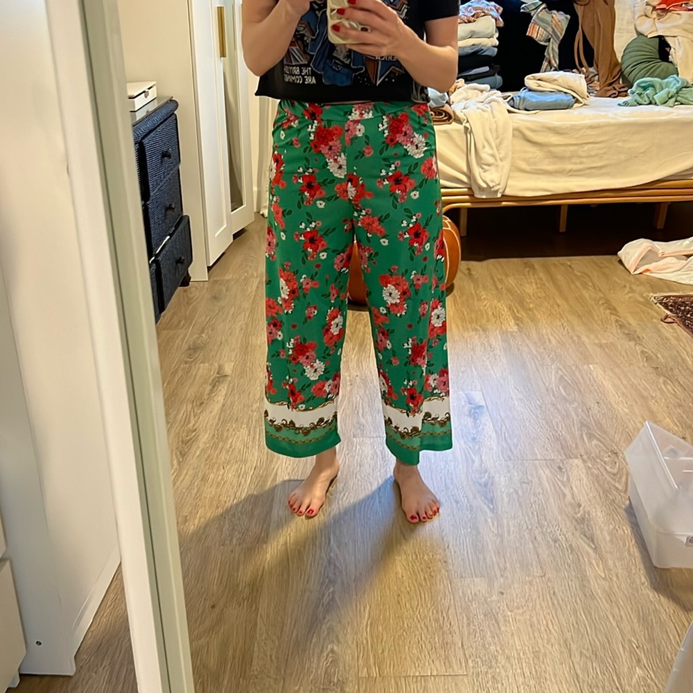 ZARA / Printed cropped elastic waist pants - S